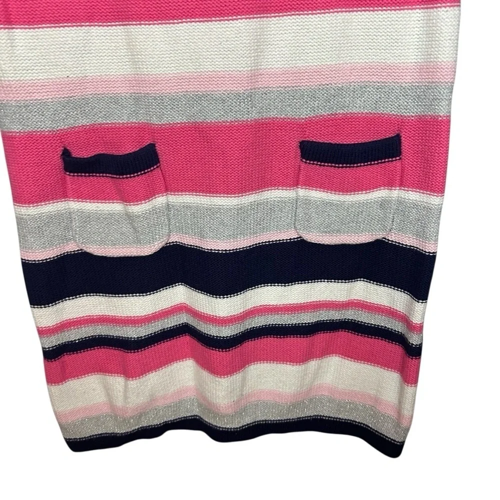 Gymboree Girls Striped Sweater Dress Pink Navy Cotton Size 10 Pockets